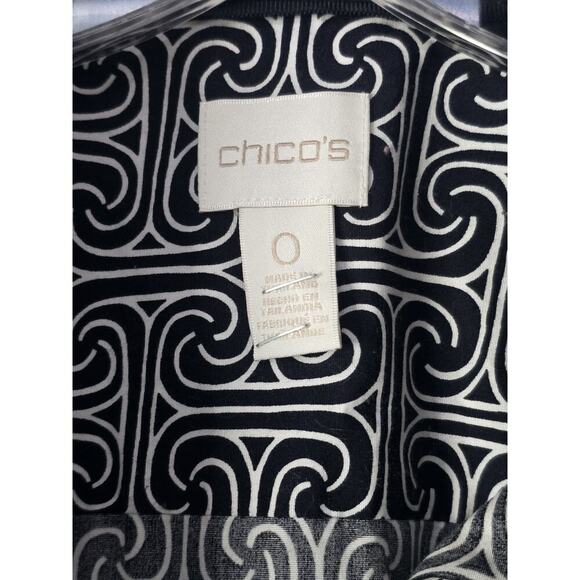 Chico's Non-Iron Button Front Blouse Long Sleeves White Black Geo Print Size 0 - Picture 3 of 5